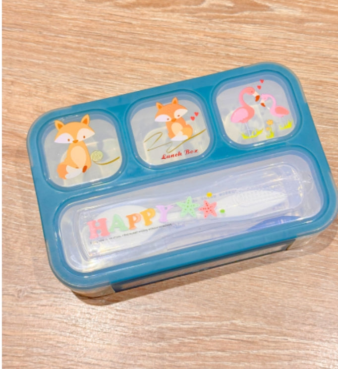 Lonchera Infantil 4 Compartimentos Diseño Divertido + Cubiertos Incluidos