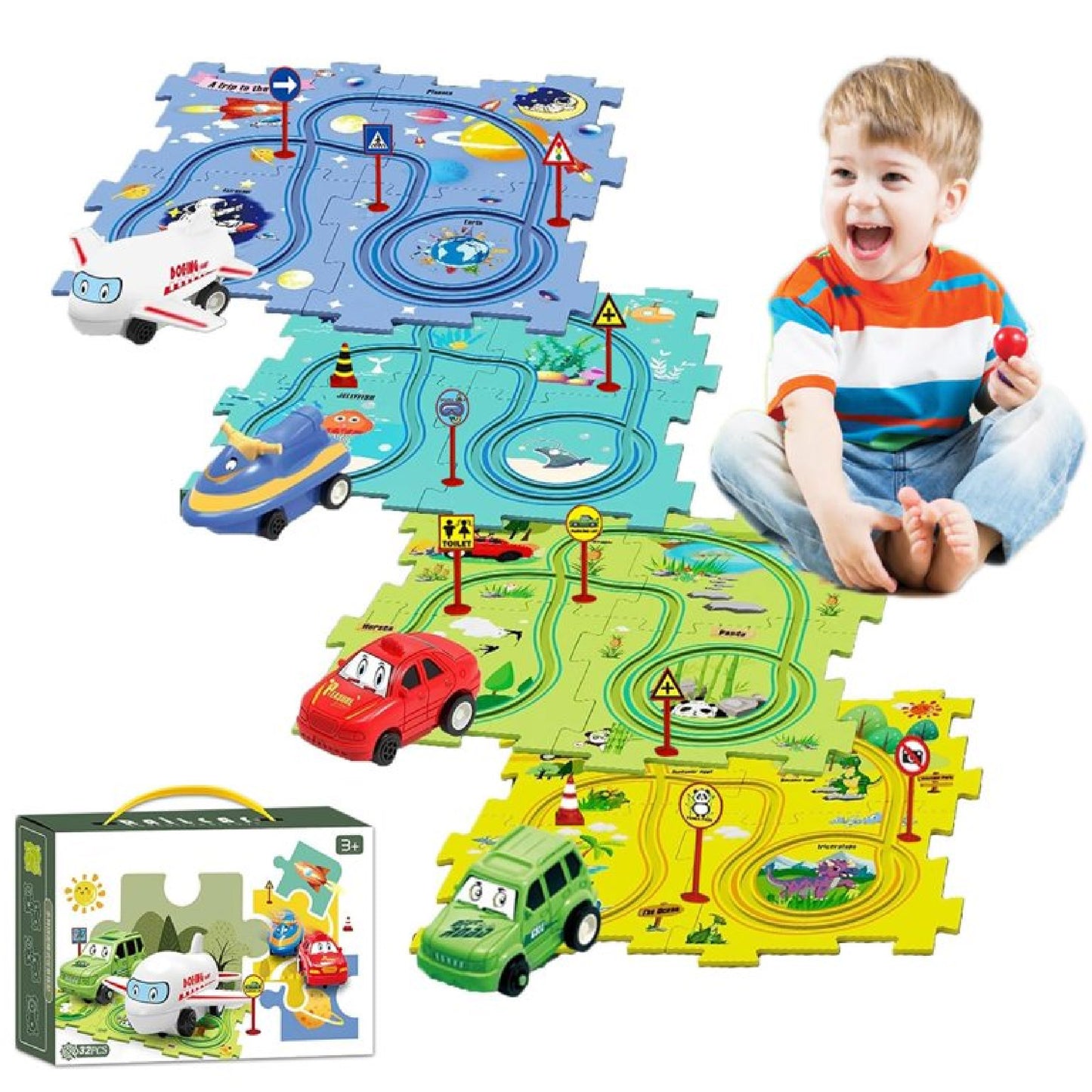 Rompecabezas Pista de Carros 3 en 1 🚘